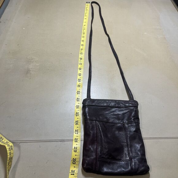 Vintage Mini Soft Brown Leather Crossbody Bag Zippered Pockets Made In Canada - Picture 9 of 11